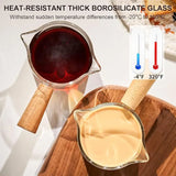 Glass Milk Cup Fine Espresso Small Glass Measuring Cup Double Spout Milk Jug Wooden Handle and Scale Coffee Latte Extraction Cup