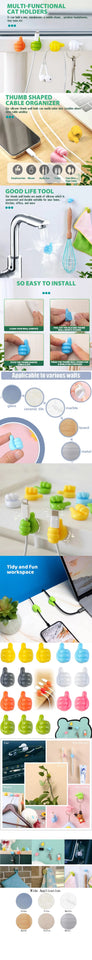10Pcs Self Adhesive Wall Decoration Hook Creative Silicone Thumb Key Hanger Hook Home Office Data Cable Clip Wire Desk Organizer