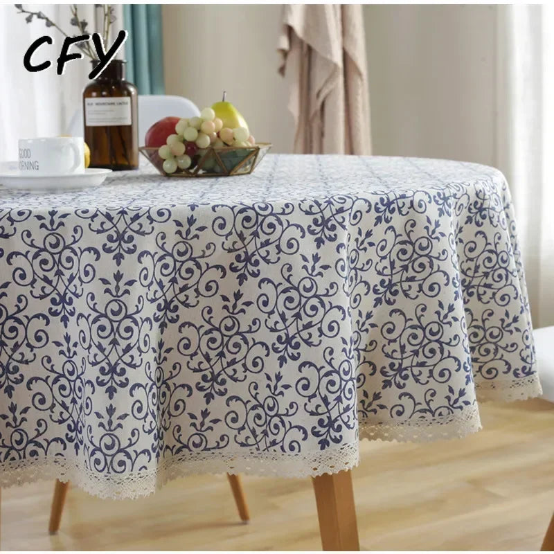 Cotton Linen Nodic Pastoral Black Peonies Black Tassel 150cm Round Tablecloth for Coffee Tables Table Cover Round Table Cloth