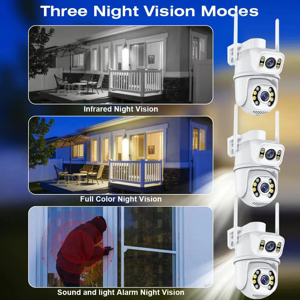 8MP 4K Dual Lens Wifi Camera Ai Auto Tracking Waterproof Security CCTV Video Surveillance Camera Police Light Alarm IP Camera