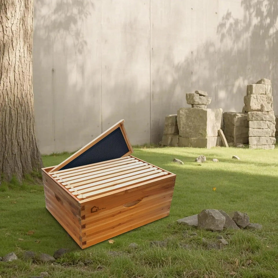 10 Frame Deep Brood Bee Hive Box Dipped in 100% Beeswax Wooden Frames Beehive Box for Beginner Beekeeper Beekeeping Supplies