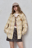 2025 Autumn ELFSACK New Arrivals Casual Color Block Plaid Oversized Long Sleeve Lapel Collar Shirt For Women