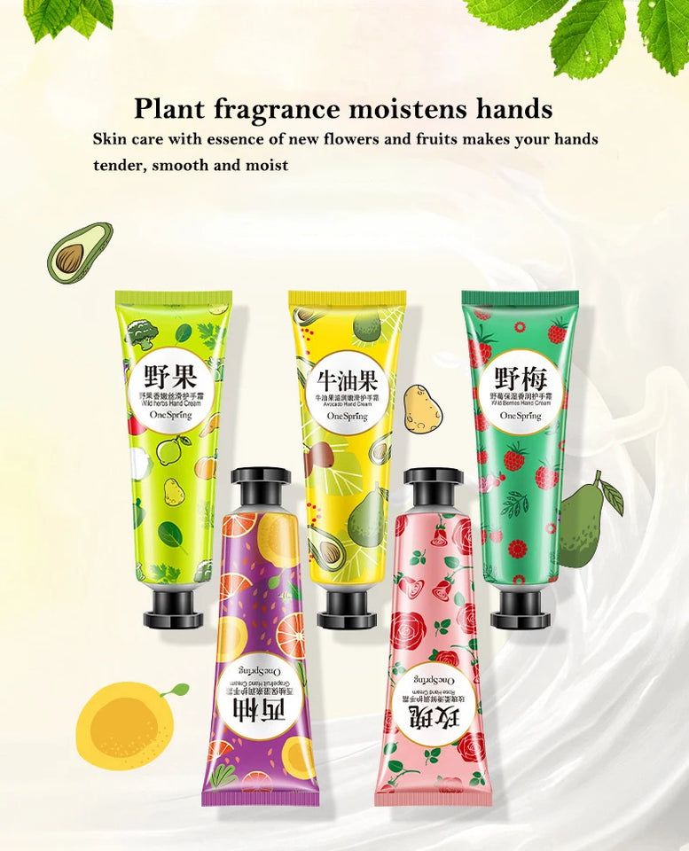 5pcs Plant Fruit Fragrance Hand Cream Sets Moisturizing Handcream Set Hand Care Nourishing Anti Chap Skin Care for Foot
