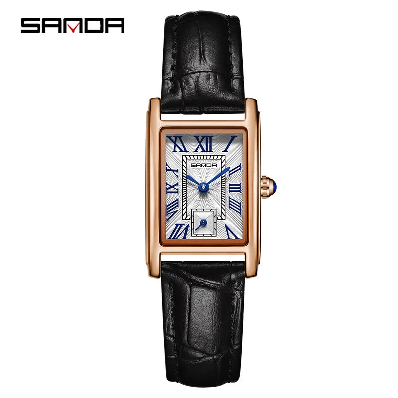 Sanda 1116 New Fashion Elegant Women's Analog Quartz Watch, Rectangle Dial, Water Resistant Business Wristwatch