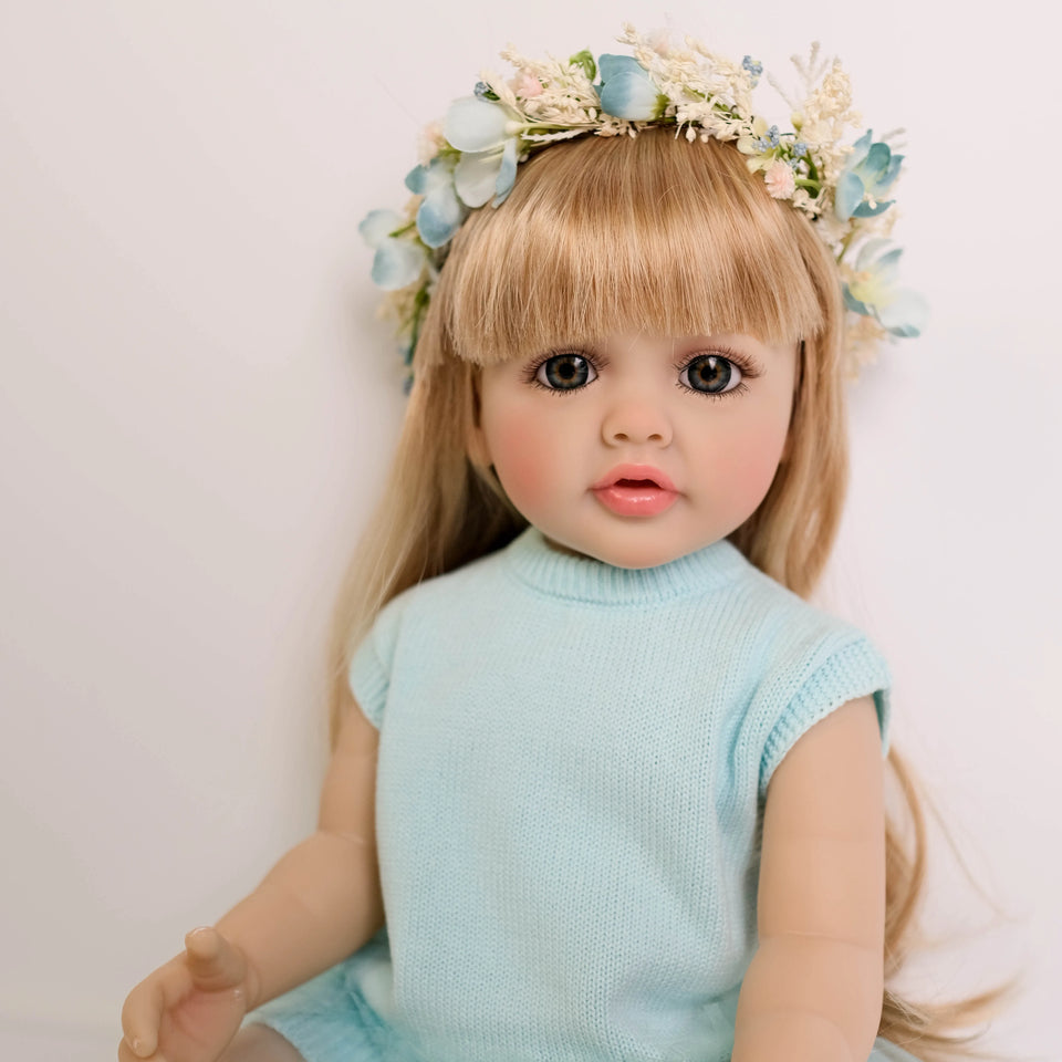 NPK 55CM Lifelike Soft Silicone Vinyl Reborn Toddler Doll Blond Hair Girl Betty Princess Full Body Doll Christmas Gift for Girls