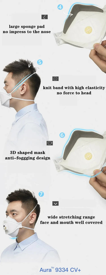 3M 9334CV Face Mask Aura Mascarilla Dust KN95 Mouth Masks Protective Filter Dust-proof Anti-fog Safety 3M Mascarillas