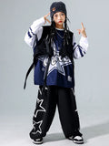 Girls Hip Hop Star Sweatshirt Vest Joggers Pants Boys Cool Streetwear Clothes Set Kids Children Jazz Street Dance K-pop Costumes