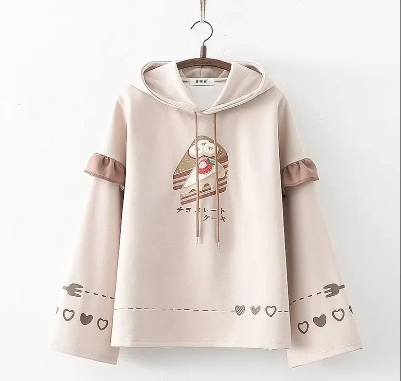 Harajuku Funny Women Hoodies 100% Cotton Winter Plus Fleece Cute Pink Anime Sweatshirt Teen Girl Kawaii Long Sleeve Y2K Hoodie