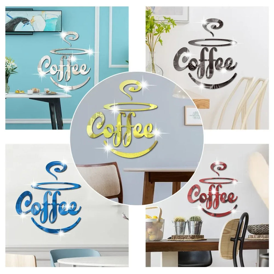 New Creative Acrylic Mirror Coffee Cup Wall Paste Living Room Bedroom Background Wall Decoration Self-adhesive Mirror