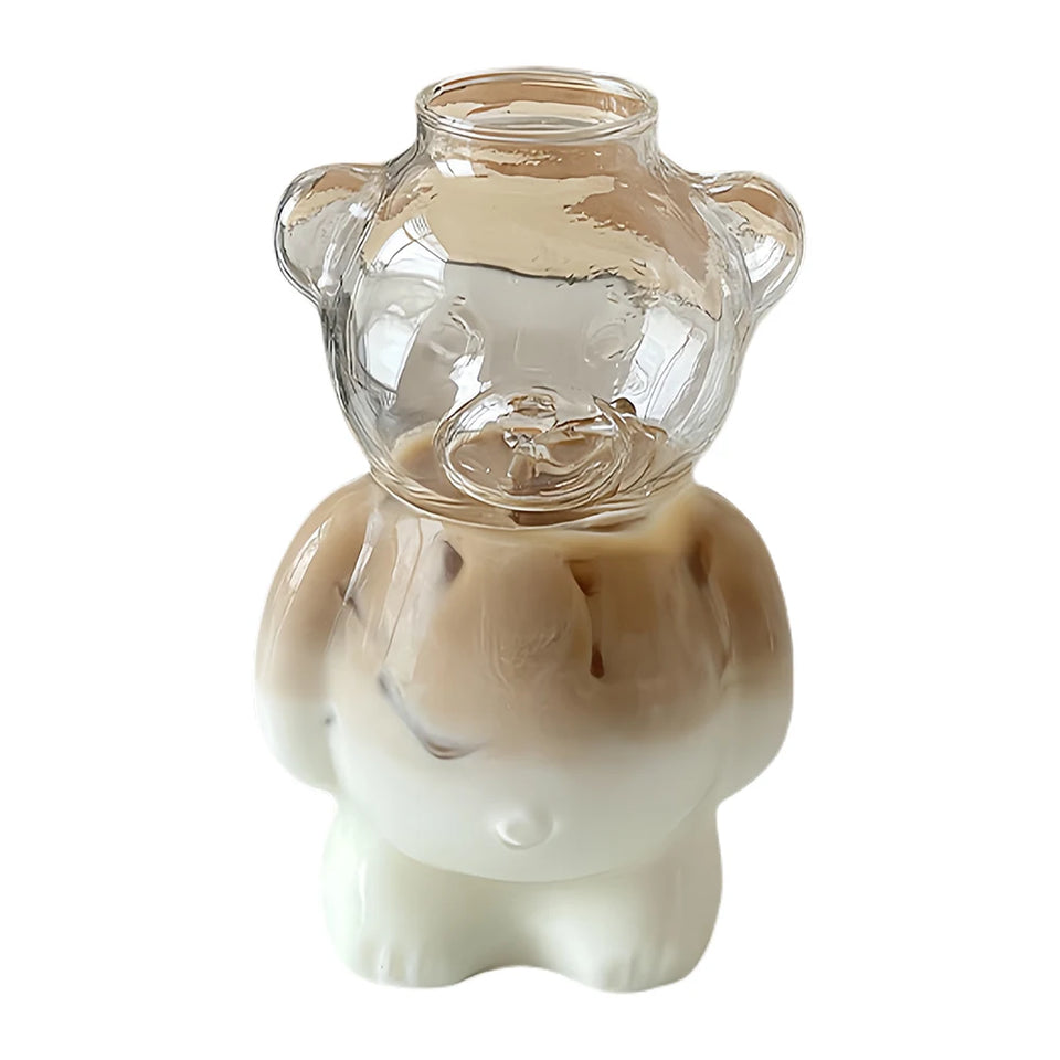 Cute Bear Glass Cup Cartoon Bear Shaped Coffee Mug Bear Shaped Glass Cup Beverage Glasses for Girlfriends Female Birthday Gift