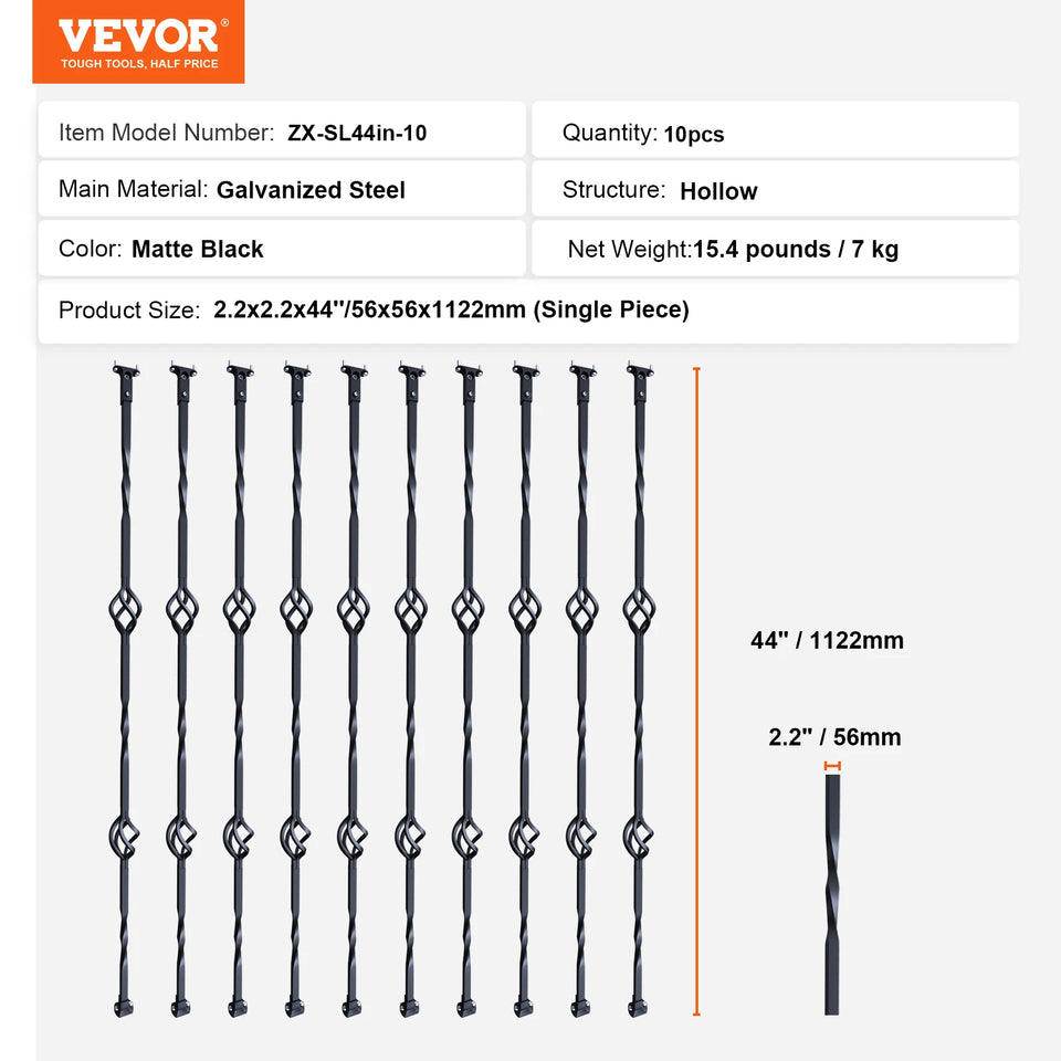 SucceBuy Staircase Metal Balusters Galvanized Decorative Banister Spindles with Hollow Baskets Spiral Stair with Shoes Screws