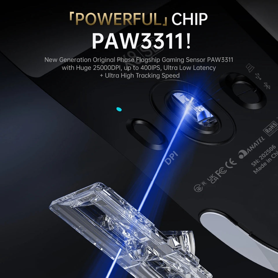 Attack Shark X8 SE Wireless Gaming Mouse | 55g Ultra-Light | 1KHz Wired/Wireless | PAW3311 25K DPI | Tri-Mode | 80M Clicks