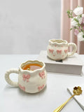 Bow Ceramic Coffee Cup Cute Handmade Ins Style Mug Drinking Water Afternoon Tea Gift Decoration Summer Dopamine Girlfriend Gift