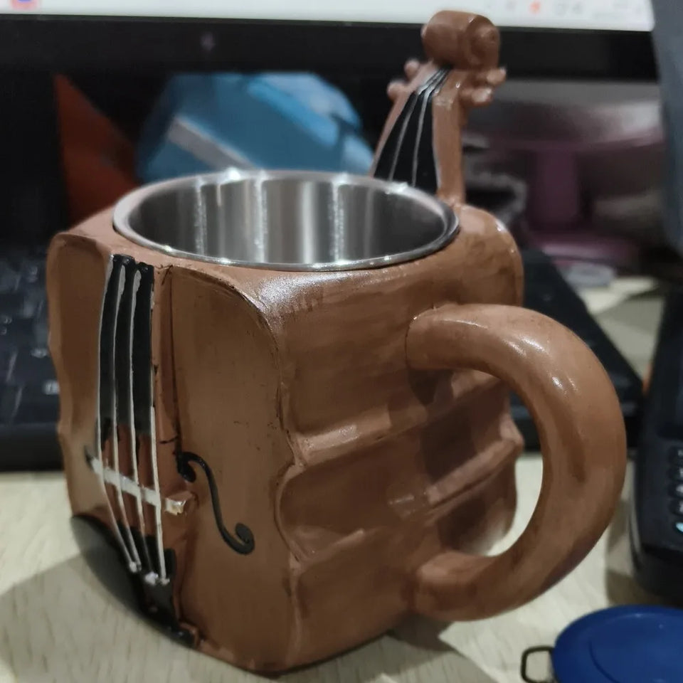 Resin Musical Instrument Coffee Mug Guitar Pattern Handcrafted Coffee Cup Durable Guitar Shaped Coffee Cup for Home Kitchen