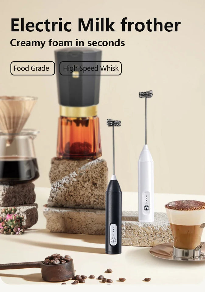 MINI Milk Frother USB Rechargeable 3 Speeds Foam Maker Coffee Whisk Mixer Electric Handle Blender Egg Beater Hot Cooking Tools