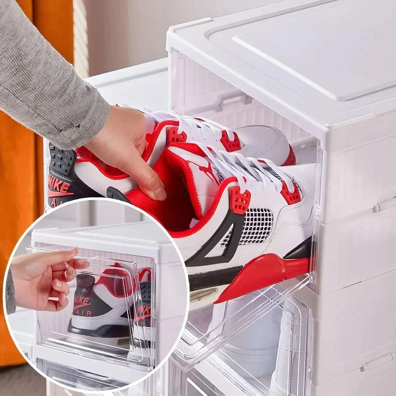 Home Household Home Closet Shoe Cabinet Use 3 Layers Foldable Transparent Stackable Dustproof Box