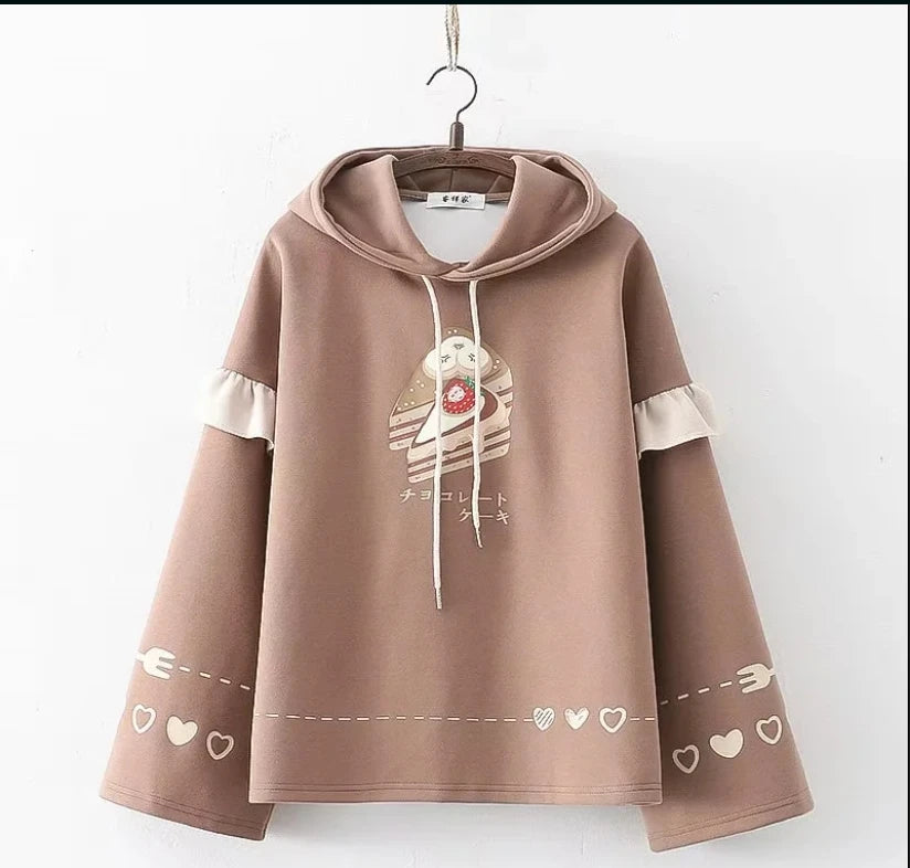 Harajuku Funny Women Hoodies 100% Cotton Winter Plus Fleece Cute Pink Anime Sweatshirt Teen Girl Kawaii Long Sleeve Y2K Hoodie