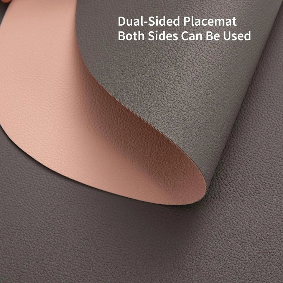 Double Sided Anti Slip PU Pad Table Mat with Coaster Oil-Proof Waterproof Leather Placemat Kitchen Dinner Coffee Tables Mats