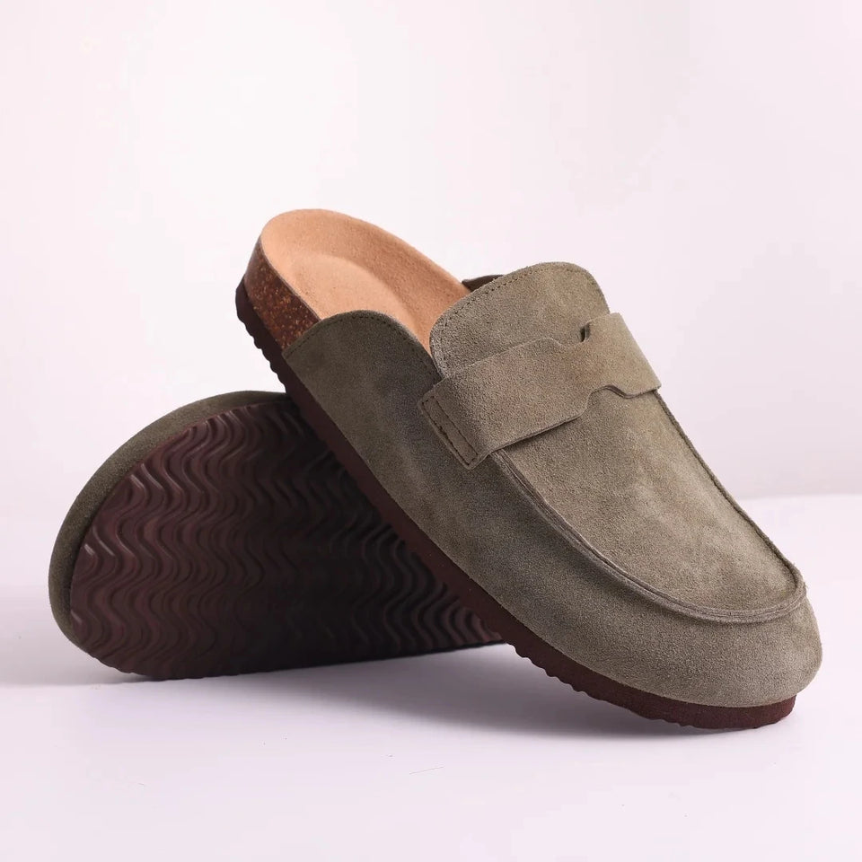 Gacimy Women Fashion Thick Sole Leather Clogs Slippers Classic Women's Mules Cork Clogs Slipper Outdoor Deep Heels Shoes Sandal