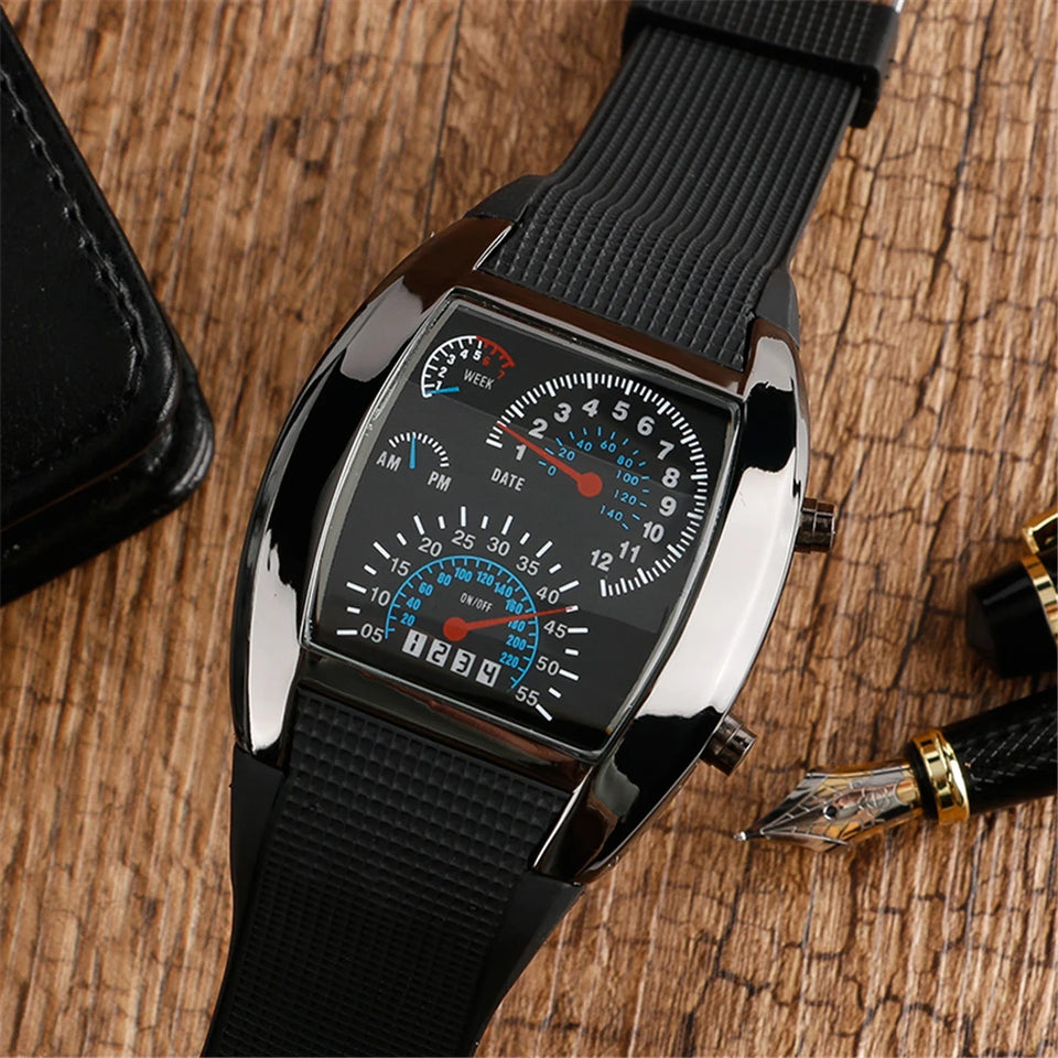 Barrel shaped Men's watch Fashion Sport LED Dashboard Pattern Dial Digital Wrist Watch Gift Digital LED Sports Watch Gifts Mens