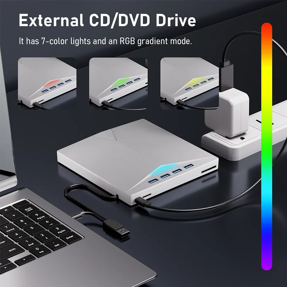 7-in-1 External DVD RW Optical Drive CD Burner Reader Player USB 3.0 Type-c optical drive external PC laptop desktop