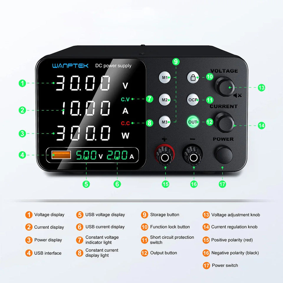 Wanptek Adjustable DC power supply 30V 5A 10A 60V 5A 120V 3A 160V 2A Lab Bench Power Source Stabilized Voltage power supply