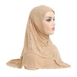 New Arrivals 70*60CM Women Crystal Hemp Turban Hats Lace Splicing Muslim Head Wrap Fashion Scarves Hijab For Lady