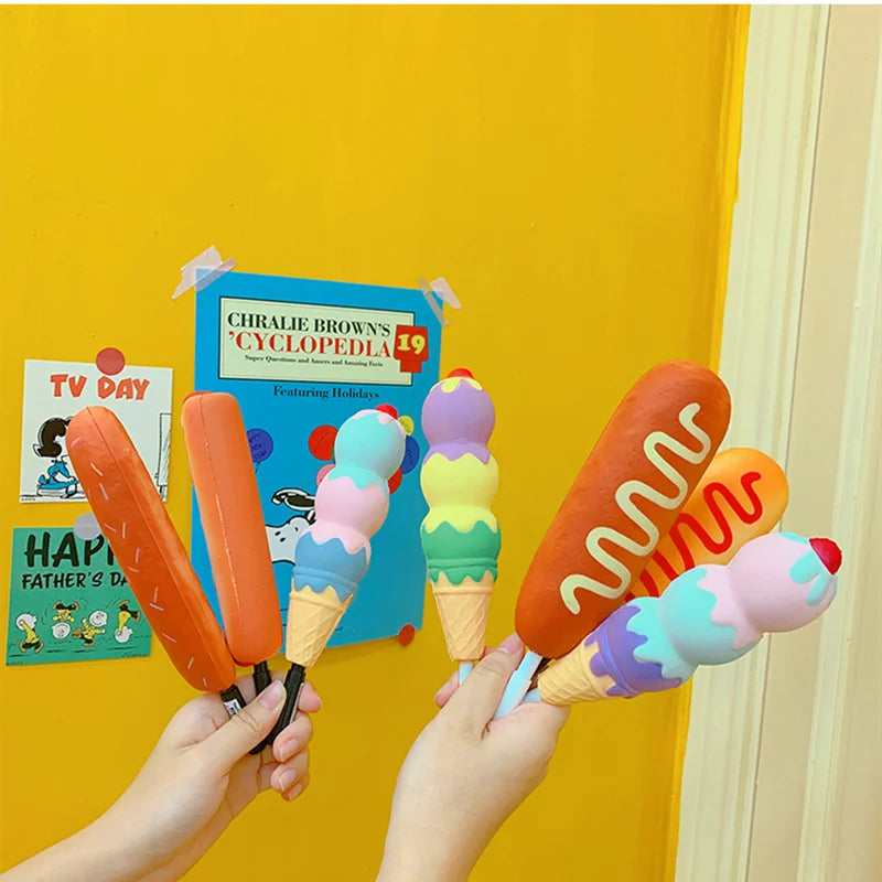New Squishy Antistress Toys Ice Cream Hot Dog Dinosaur Slow Rising Pen Soft Squeeze Pen Stress Relief Toy Christmas Gifts
