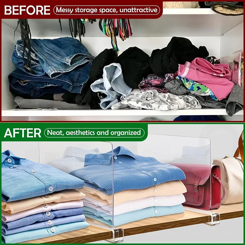 8/4/2pcs Transparent Closet Shelf Dividers – Clear Wardrobe Organizers for Clothing, Books & Storage