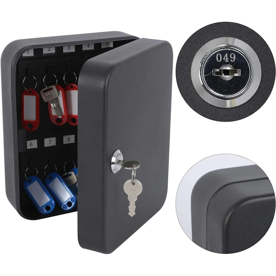 Combination Key Cabinet 20 Key Hooks Key Box Wall Mounted with Key/Code Lock Key Cabinet Security Lock Box Locking Key Cabinet
