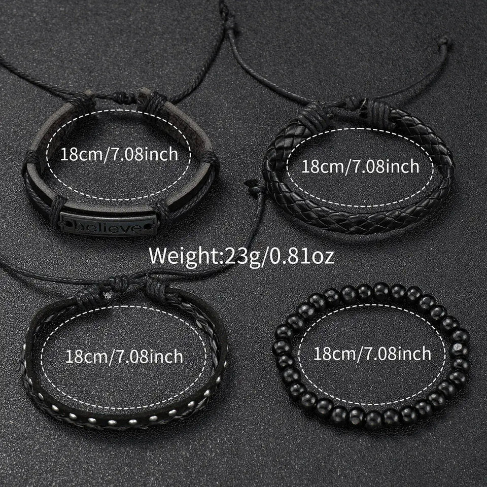 4/5PCS Fashion Leather Strap Men Business Watches Casual Mens Quartz Watch Vintage Bracelets Set Reloj Hombre（Without Box）