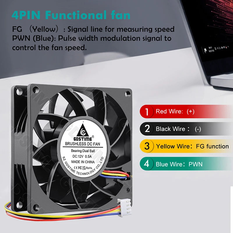 Gdstime DC 5V 12V 24V Fan 80mm*25mm PC CPU Cabinet Cooler Fan 8025 Dual Ball Axial Cooling Fan for Computer Case&Laptop Cooling