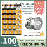 AG10 LR1130 1.55V Button Batteries (4-100PCS) - Alkaline Coin Cell for Watches,Calculators,Lasers, Toys - LR54 L1131 SR1130 389A