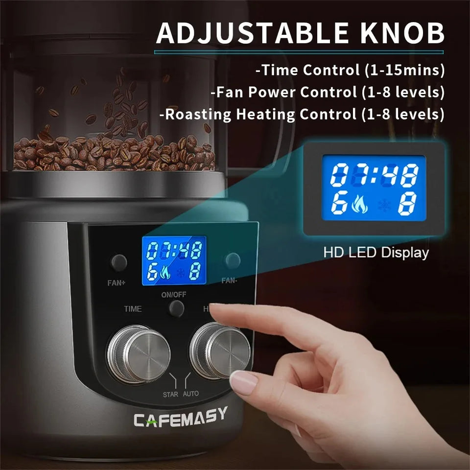 CAFEMASY Home Coffee Roaster Electric Mini No Smoke Coffee Beans Baking Roasting Machine 1400W Coffee Bean Roaster