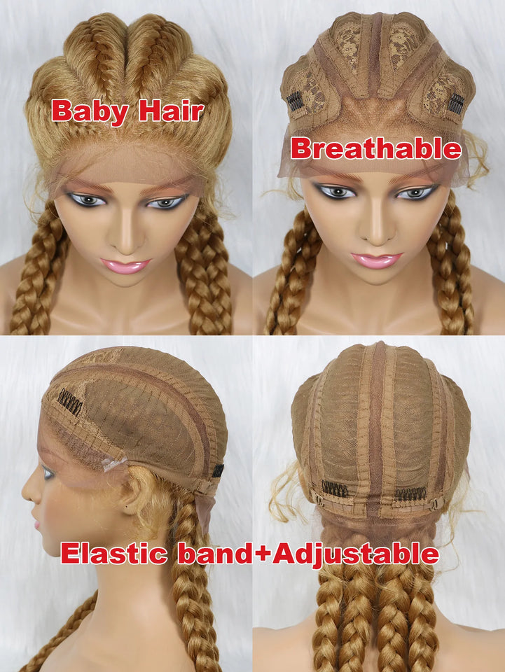 KIMA New Arrival 26 Inches Braided Wigs Synthetic Lace Front Hair Wig With Baby Hair for Black Women