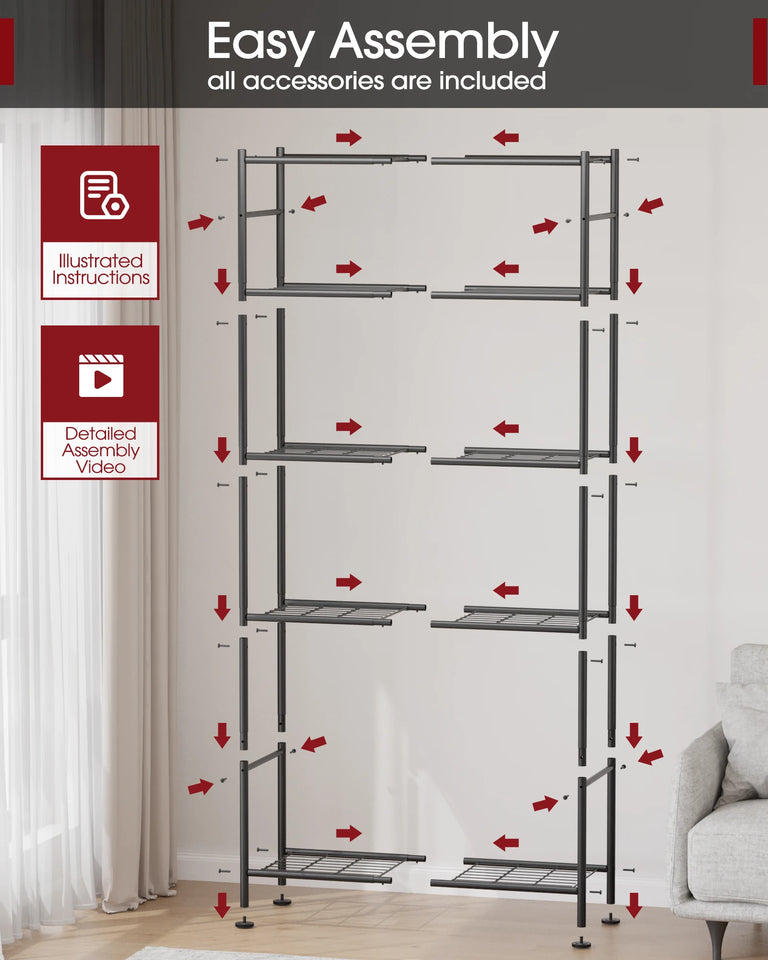 5-Tier Storage Shelves, Heavy Duty Metal Shelving Unit, 1000lb Capacity, Garage Pantry Organizer, 33"x12.6"x72" Black