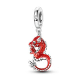 Red Series 925 Sterling Silver Koi Firecracker Dragon Heart Mushroom Coffee Machine Charm Fit DIY Bracelet Necklace Niche Gifts