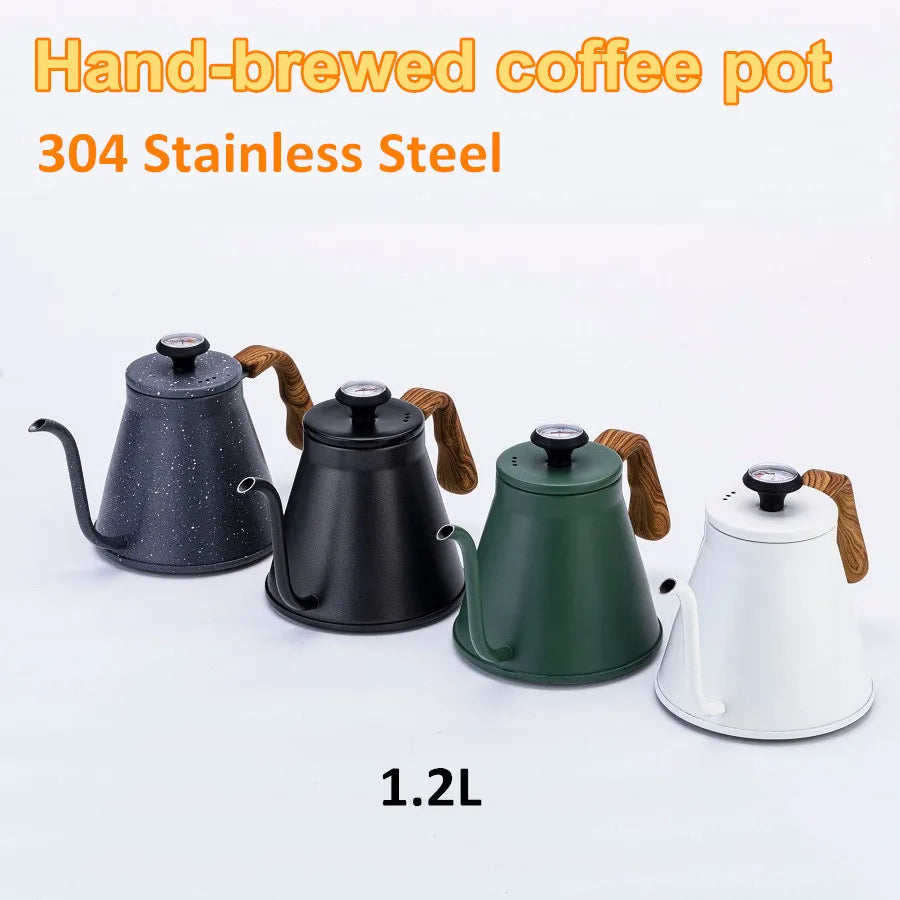 1.2L Pour Over Coffee Kettle - 304 Stainless Steel, Long Spout with Temperature Control, Suitable for Open Flame & Tea Brewing