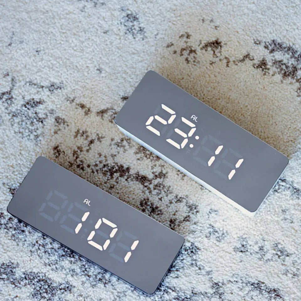 Electronic Mirror LED  Digital Alarm Clock, Temperature Date Display Mini Table Clock for Bedroom Home Office Teens Kids