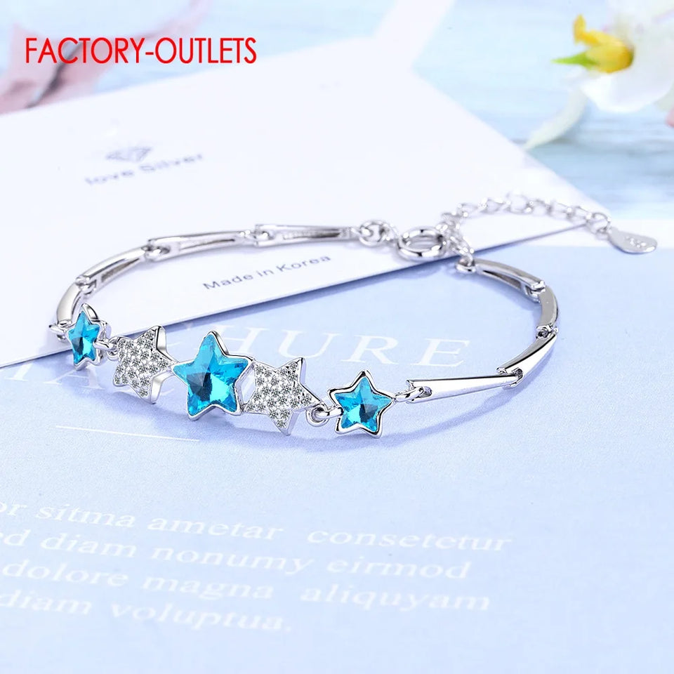 Wholesale Genuine 925 Sterling Silver Bracelet New Arrivals Female Fashion Jewelry Stars Shape Pendant Bracelet Women Girls
