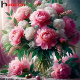 Huacan Peony Flower Diamond Painting New Arrivals 2025 Full Square Round Diamond Mosaic Wall Decor Rhinestone Pictures