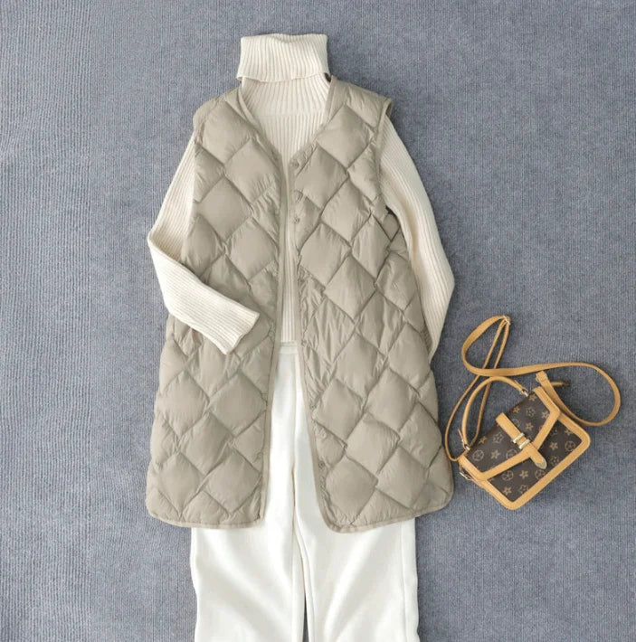 New Arrivals Korean X-long Sleeveless Puffer Jacket 2025 Autumn Winter Women Fashion Ultra Light Down Liner Warm Coats 3xl