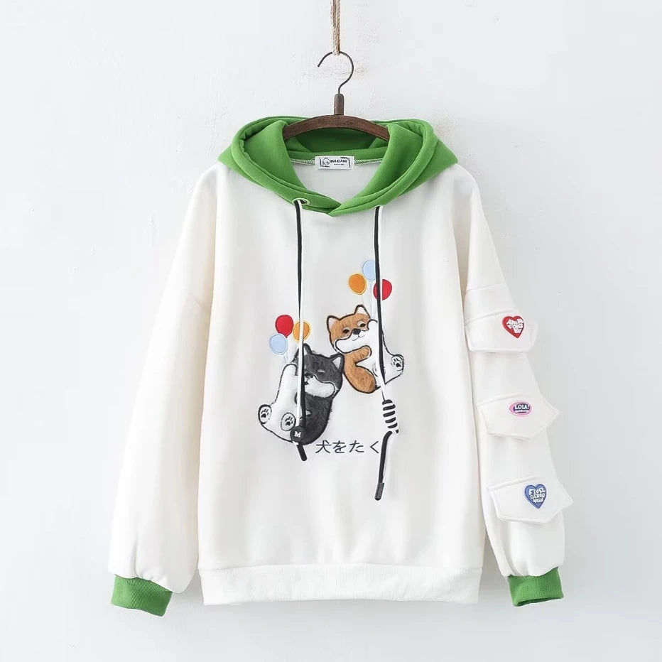 Harajuku Funny Women Hoodies 100% Cotton Winter Plus Fleece Cute Pink Anime Sweatshirt Teen Girl Kawaii Long Sleeve Y2K Hoodie