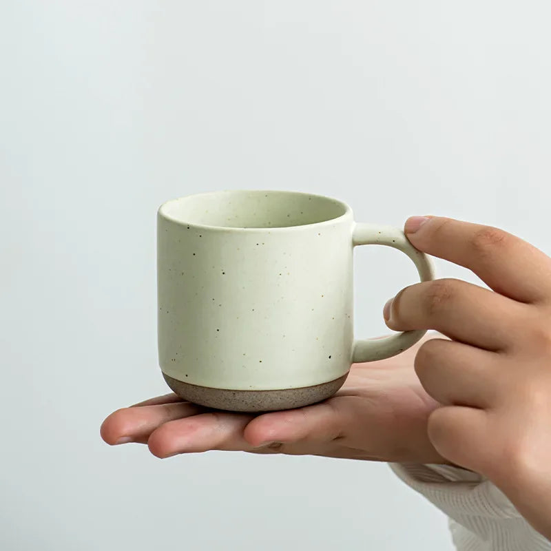 Speckled Ceramic Coffee Mug Modern White Frosted Design with Handle Unglazed Base Custom Small for Cafe