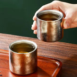 Pure Titanium Double-Wall Mini Coffee Mug,Outdoor Water Cups Silver-Gray Drinking Office Tea Mug 100 ml Luxury-Feel Coffee Cup