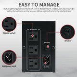 1000VA/600W 120V UPS Power Supply Battery Standby Power with 3 Outlets and LCD Display Surge Protector for Home and Office