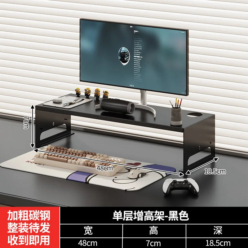Carbon Steel Monitor Stand with Drawer Desktop Riser Shelf for Computer Office Desk Organizer Ergonomic Workspace Solution