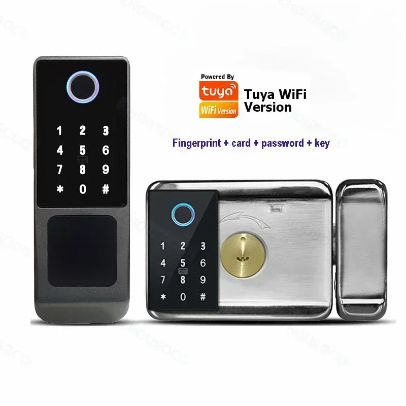 IP66 Waterproof Tuya Wifi Fingerprint Smart Door Lock Outdoor Gate TTLock Bluetooth Password Card Electronic Rim Lock For Home