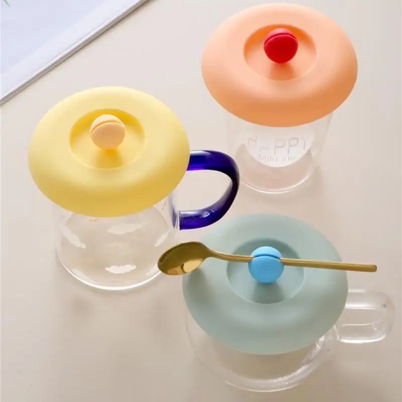 Cup Cover Non-toxic Silicone Round Universal Water Cup Lid Anti-dust Coffee Mug Sealed Cap With Spoon Holder Heat-Resistant Lid