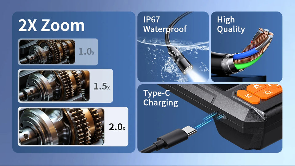 1080P Industrial Endoscope Automotive Borescope Sewer Drain Pipe Channel Inspection Camera With Screen Tools For Car Full Hd